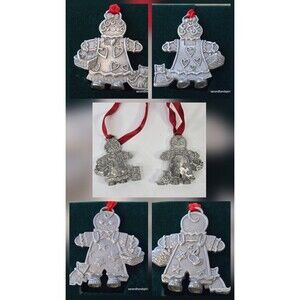 Longaberger 2000 Pewter Christmas Ornaments "Roger and Ginger" Gingerbread
